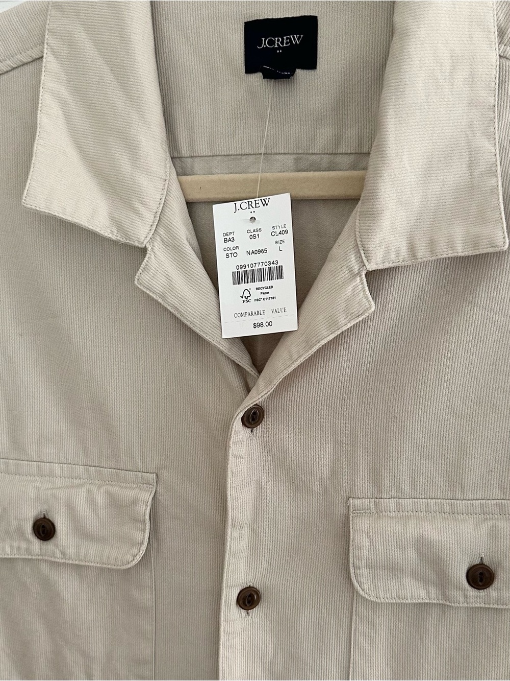 J. Crew Fall Textured Corduroy Short Sleeve Button Down Camp Shirt - Stone/Beige - Picture 3 of 17